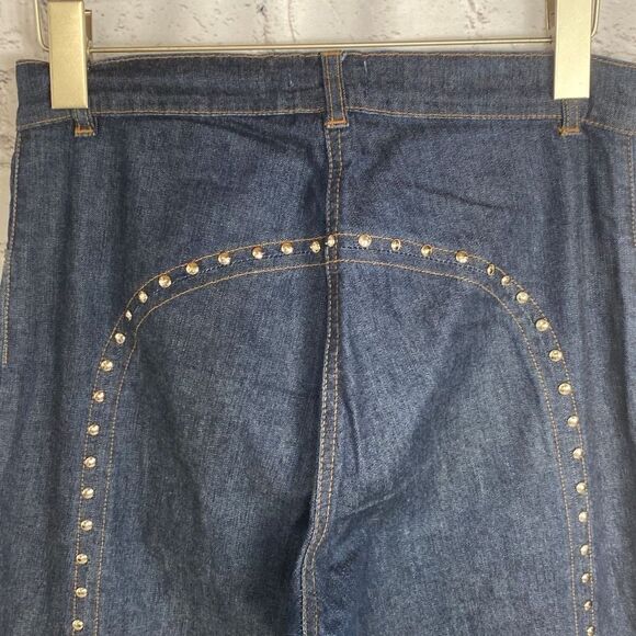 Bebe Studded Round Bottom Split Leg Flare Western Mid-Rise Cowgirl Jeans 30‎ - Picture 9 of 12
